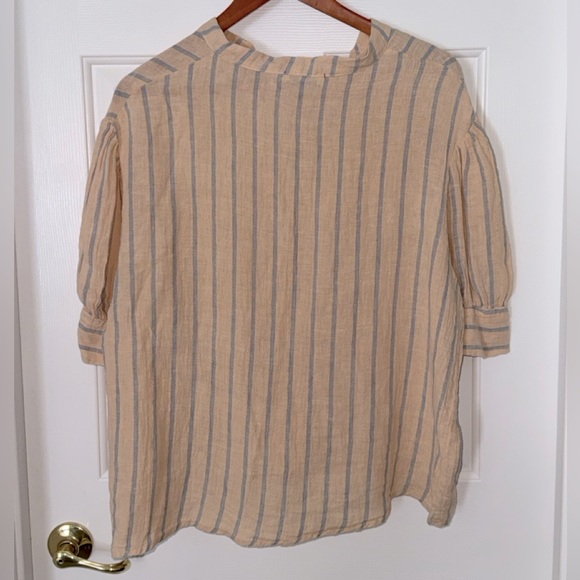 Stark X vintage beige blue striped 100% linen Joey top/ankle pant set M/XL - Picture 5 of 10